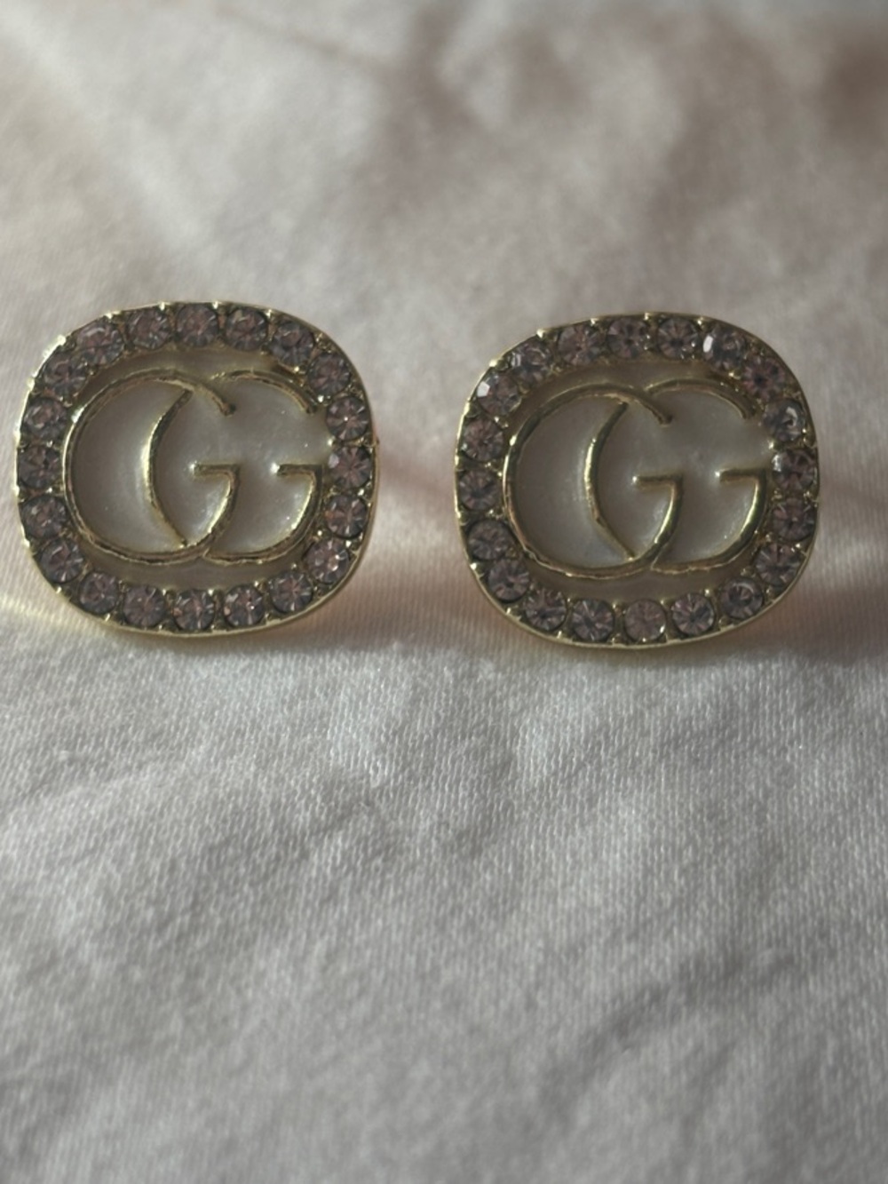 Gold-Tone Double G Crystal Stud Earrings - cream Color
